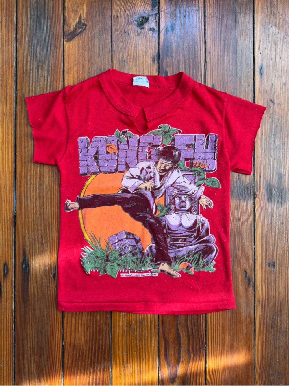 Vintage 80s PCA Apparel red kung-fu graphic tee youth 10 of adult XXS